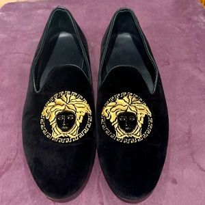 Black velvet Gold Medusa VERSACE slipper loafer size 40